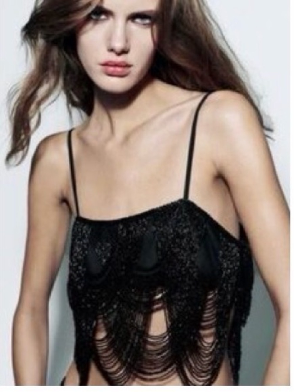 Zara Black Beaded Fringe Camisole